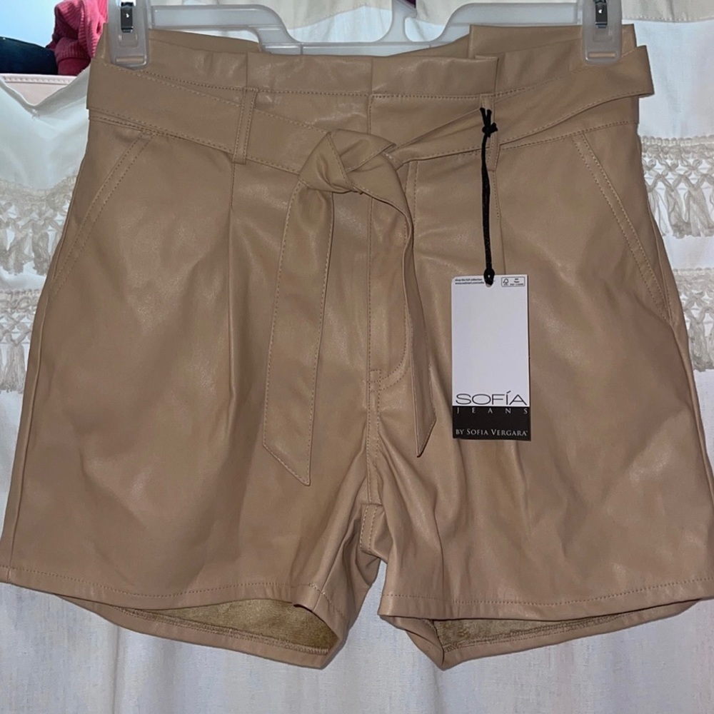 Pleather Tan Shorts